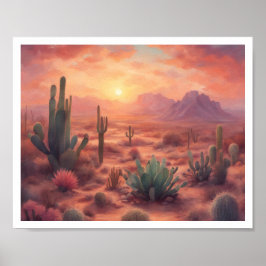 Desert Ligcape Sequoia Cactus sunrise Poster