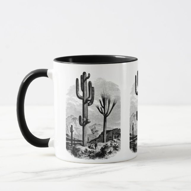 Desert liggande Cactus vintage Bläck art Teckning Mugg (Vänster)