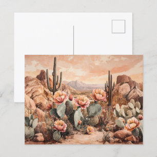 Desert liggande med blomningskCacti Vykort