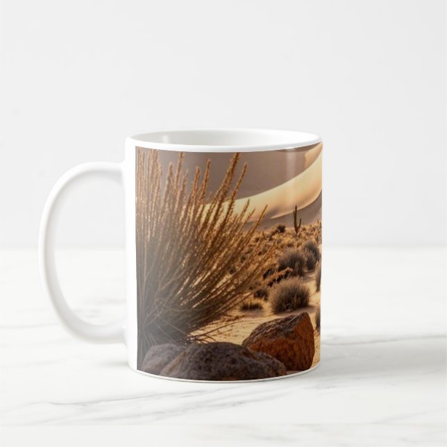 Desert liggande vid solnedgång kaffemugg (Vänster)