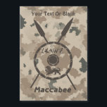 Desert Maccabee Shield och Speeds<br><div class="desc">En militär brun "subdued" stil skildring av Maccabees sköld och två spjut på en ökenkamerabakgrund. Skölden är skriven med en lejon text som lyder "Yisrael" (Israel) i alfabetet Paleo-Hebrew. Även den engelska texten med texten "Maccabee" visas. Lägg till ytterligare text. Mackorna var judiska rebeller som befriade Judea från det självstyrande...</div>