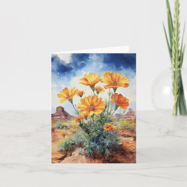 Desert Marigold Blommigt Watercolor Kort (Framsida)