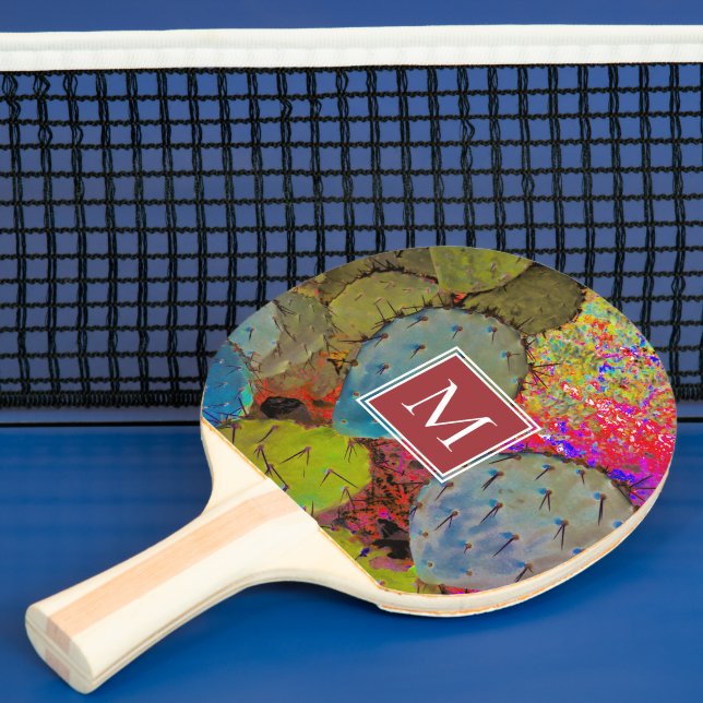 Desert Monogram Prickly Pear Cactus Rosa Grönt Pingisracket (Insitu)