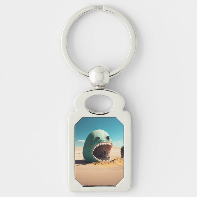 Desert monster house rektangulärt silverfärgad nyckelring (Framsidan)
