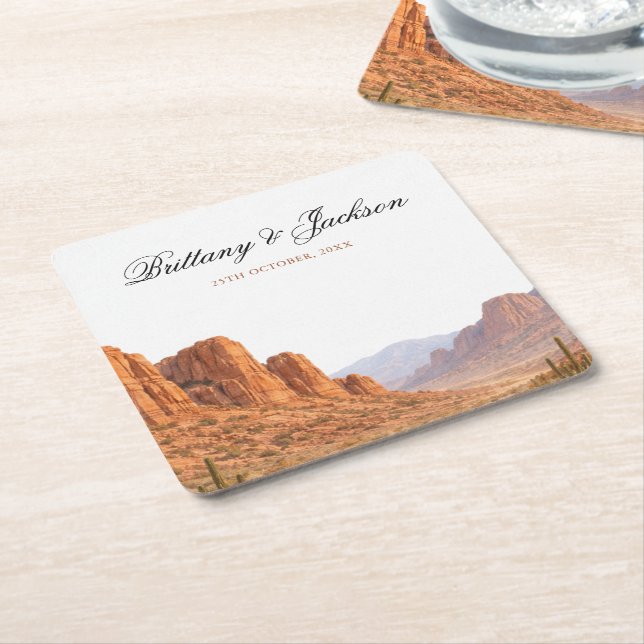 Desert Mountain Landscape Southwestern Wedding Underlägg Papper Kvadrat (Vinklad)