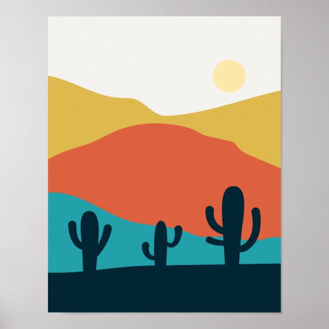 Desert Mountain Ligcape med Cactus Poster (Framsidan)