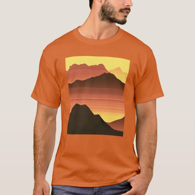 Desert Mountain Sunset Orange and Brown T Shirt (Framsida)