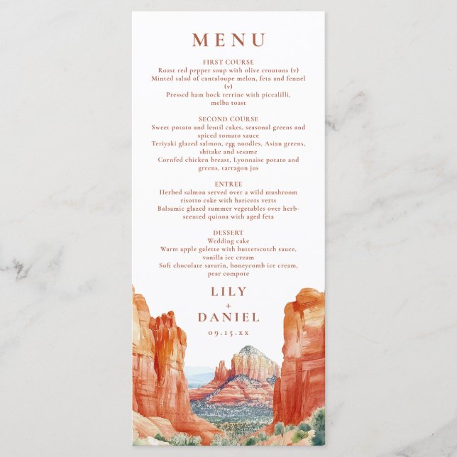 Desert Mountain Watercolor Destination Wedding Meny (Framsida)
