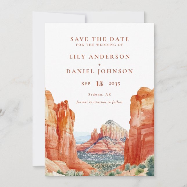 Desert Mountain Watercolor Destination Wedding Spara Datumet (Framsida)
