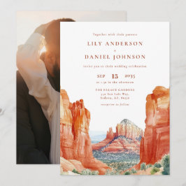 Desert Mountain Watercolor Photo Wedding Inbjudningar