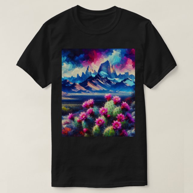 Desert Mountains Blooming Cactus Unisex T Shirt (Design framsida)