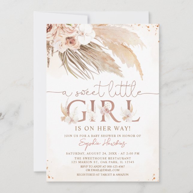 Desert Orchid Boho Pampas Grass Girl Shower Inbjudningar (Framsida)
