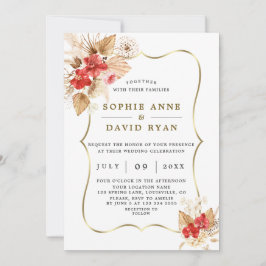 Desert Pampas Grass Red Orchids Guld Bröllop Inbjudningar