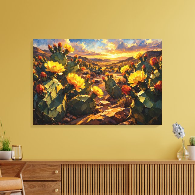 Desert Radiance: The Vivid Prickly Pear Canvastryck (Insitu (Vardagsrum))