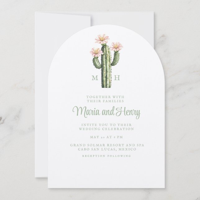 Desert Ro Cactus Monogram Bröllop Inbjudningar (Framsida)