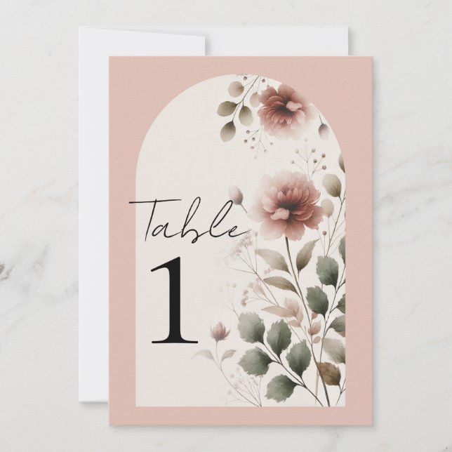 Desert Ro Rosa Blommigt Greenery Bordsnummer (Framsida)