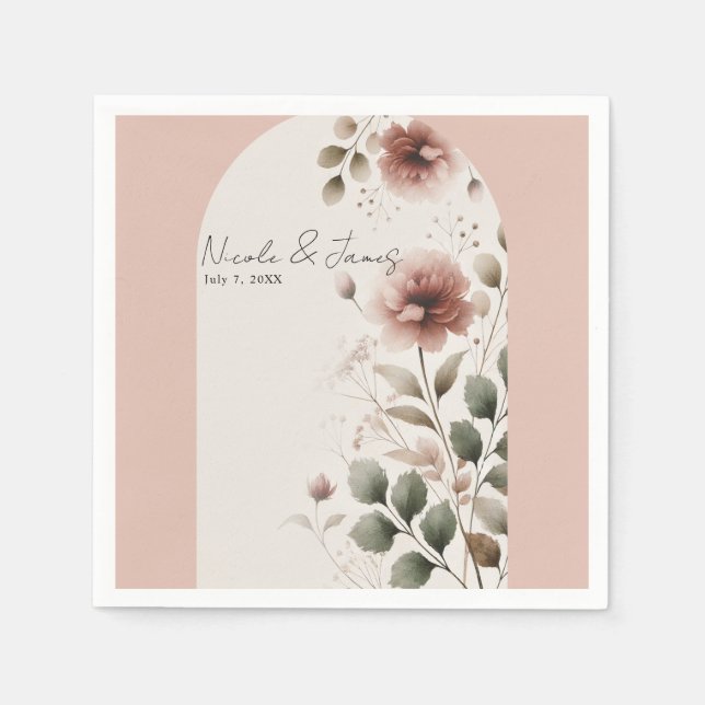 Desert Ro Rosa Blommigt Greenery Möhippa Bröllop Pappersservett (Framsidan)