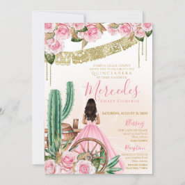 Desert Ro Rosa Charra Quinceanera Western Cactus Inbjudningar