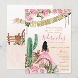 Desert Ro Rosa Charro Quinceanera Western Cactus Inbjudningar