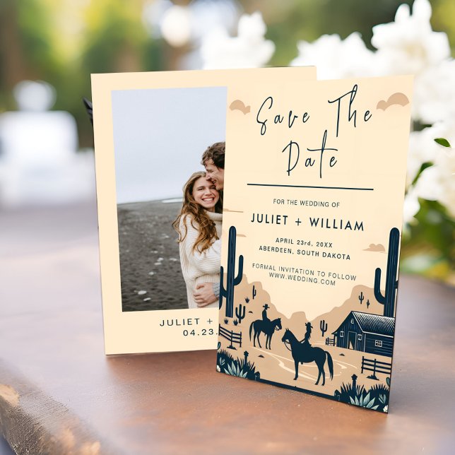 Desert Rodeo Retro Horse Rustic Westernare Bröllop Spara Datumet (Skapare uppladdad)