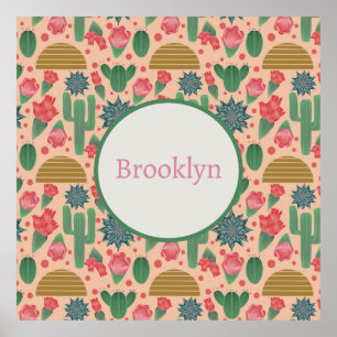 Desert Rosa Blommigt Nursery Decor-Flicka Poster