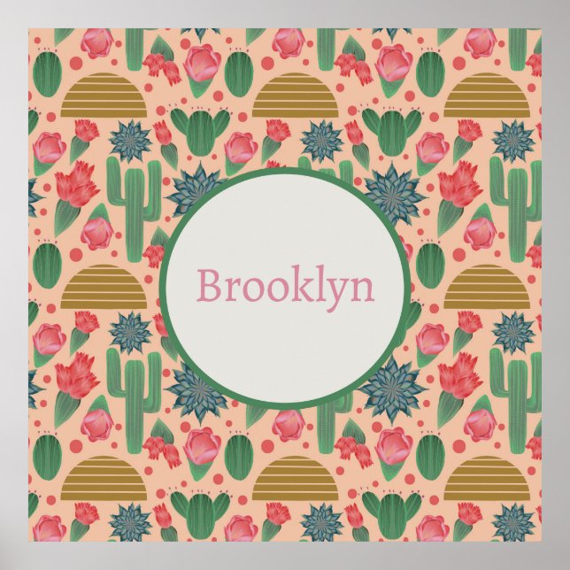 Desert  Rosa Blommigt Nursery Decor-Flicka Poster (Framsidan)
