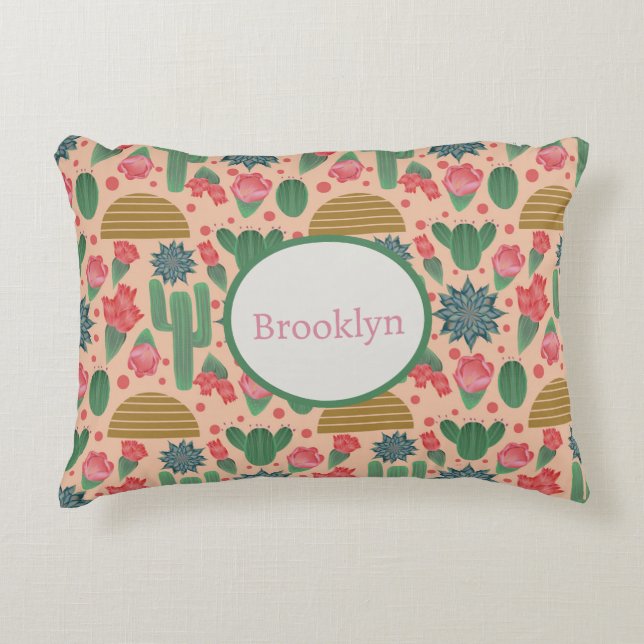 Desert  Rosa Blommigt Nursery Decor-Flicka Prydnadskudde (Framsidan)