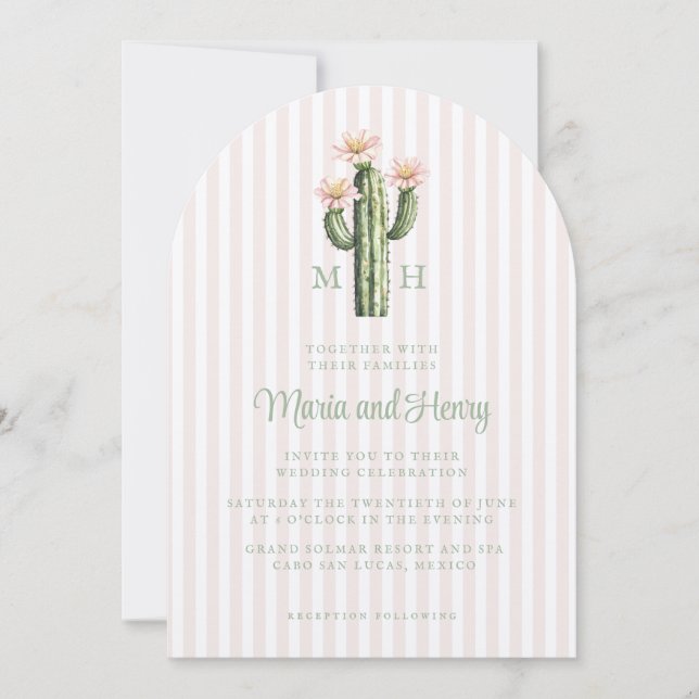 Desert Rose Cactus Monogram Wedding Inbjudningar (Framsida)