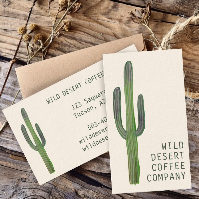 Desert Saguaro Cacti Watercolor Unique Rustic Chic Visitkort (Desert Saguaro Cacti Watercolor Unique Rustic Chic Simple Minimalist Business Card
)