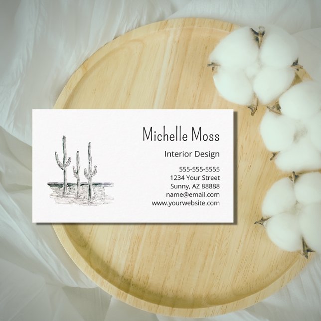 Desert Saguaro Cactus minimalist Black White Visitkort (Skapare uppladdad)