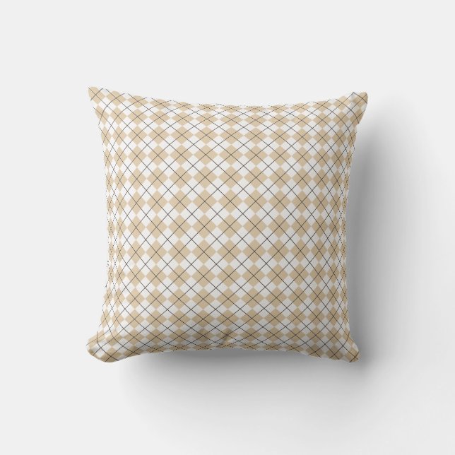 Desert Sand and White Checkered Argyle Mönster Kudde (Framsida)