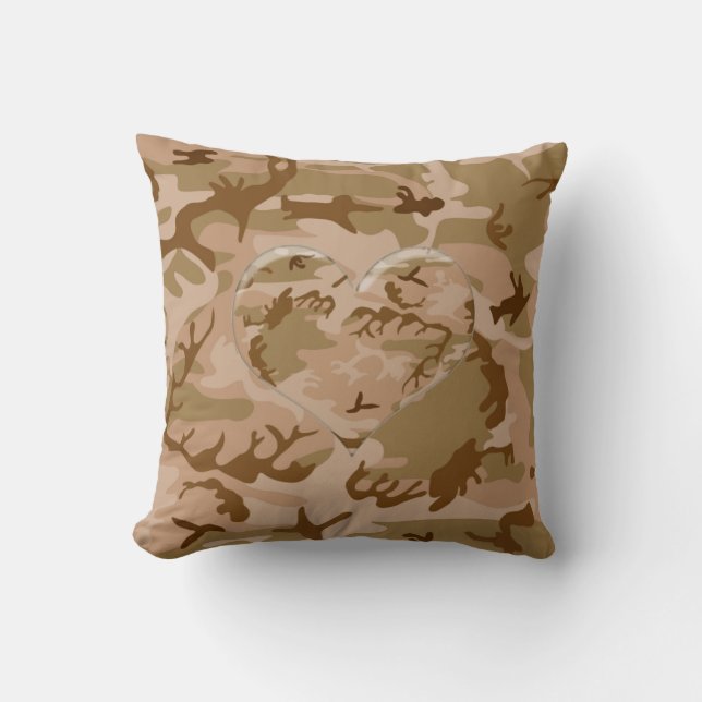 Desert Sand Camo Pillow med kamouflerat hjärta Kudde (Framsida)