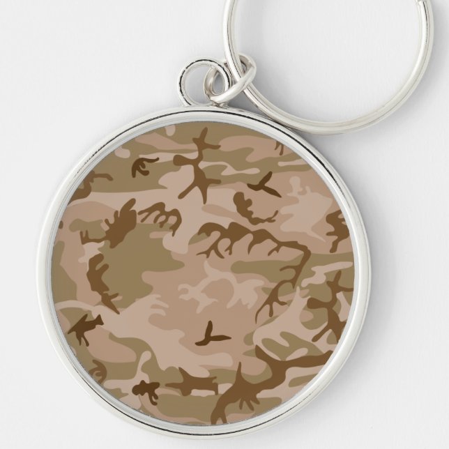 Desert Sand Camouflage Rund Silverfärgad Nyckelring (Framsidan)