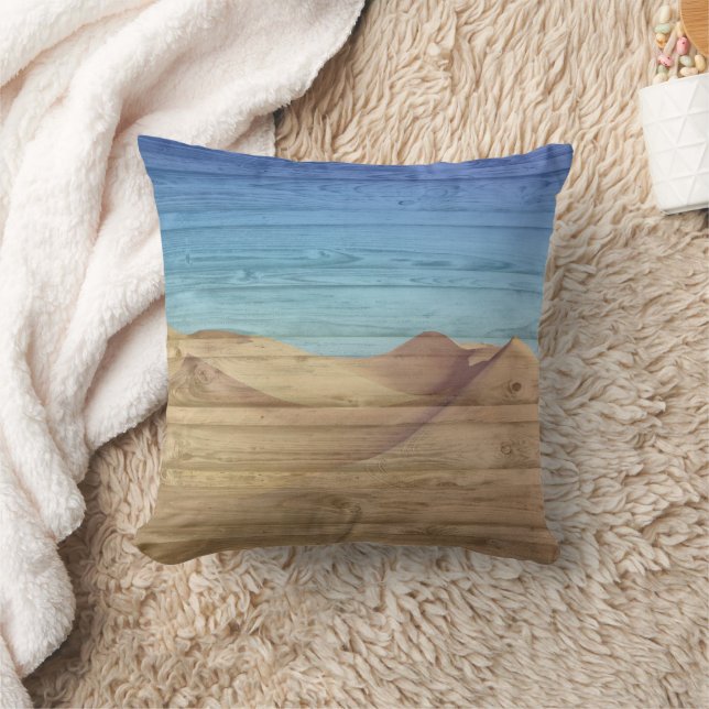 Desert Sand Dunes Beautiful Blue Sky On Wood Grain Kudde (Filt)