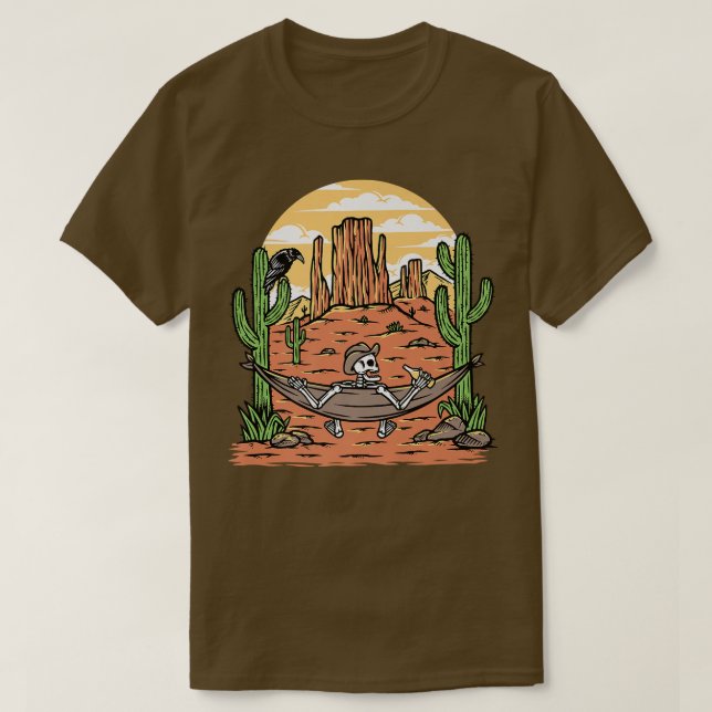 Desert Scene Cactus Skeleton Cowboy In Hat And Ham T Shirt (Design framsida)