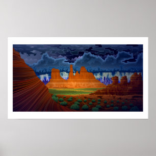 Desert Scene liggande på natten poster konst