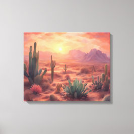 Desert Sequoia Cactus Colorful Sunrise Art Canvastryck