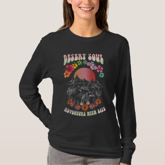 Desert själ äventyr med solnedgångshus och m t shirt