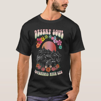 Desert själ äventyr med solnedgångshus och m t shirt