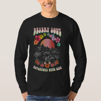 Desert själ äventyr med solnedgångshus och m t shirt