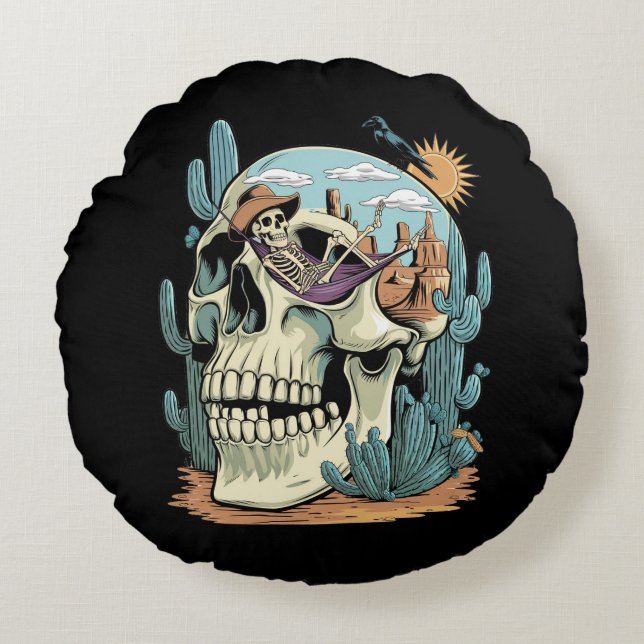 Desert Skull - Skeleton Siesta Rund Kudde (Framsidan)