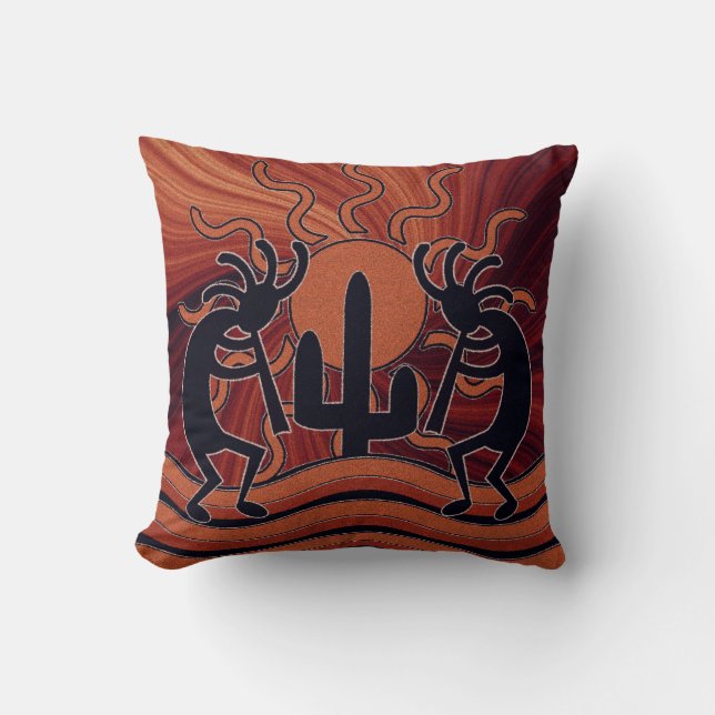 Desert Sol Cactus Kokopelli Southwest Design Kudde (Framsida)