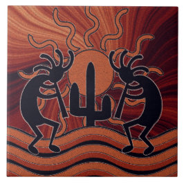 Desert Sol Cactus Southwest Kokopelli Ceramic Tile Kakelplatta