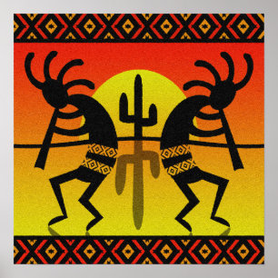 Desert Sol Cactus Southwest Kokopelli Wall Art Poster