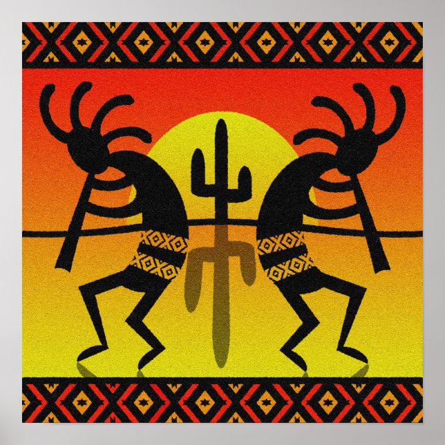 Desert Sol Cactus Southwest Kokopelli Wall Art Poster (Framsidan)