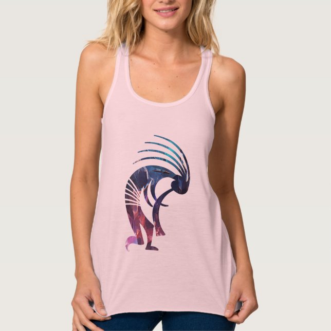 Desert Sol Southwest Kokopelli Linne Med Racerback (Framsida)