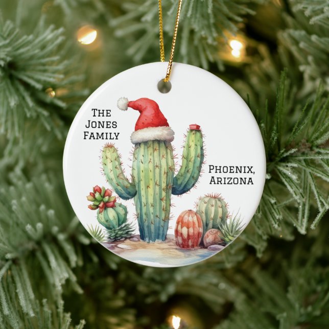 Desert/Southwest Cactus with Santa Hat Julgransprydnad Keramik (Träd)