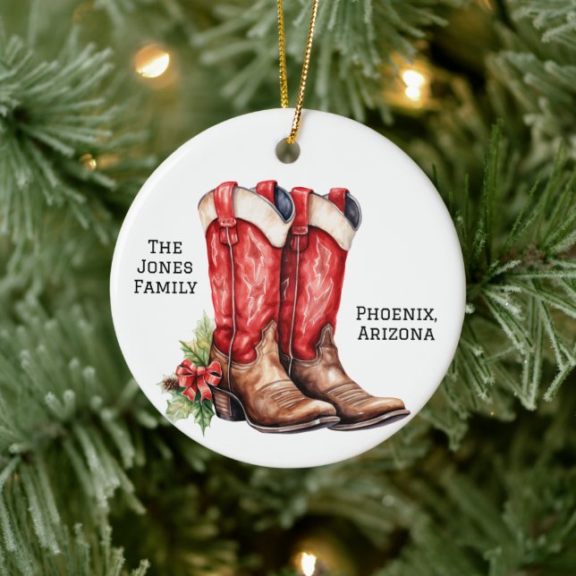 Desert/Southwest Cowboy Santa Christmas Boots Julgransprydnad Keramik (Träd)