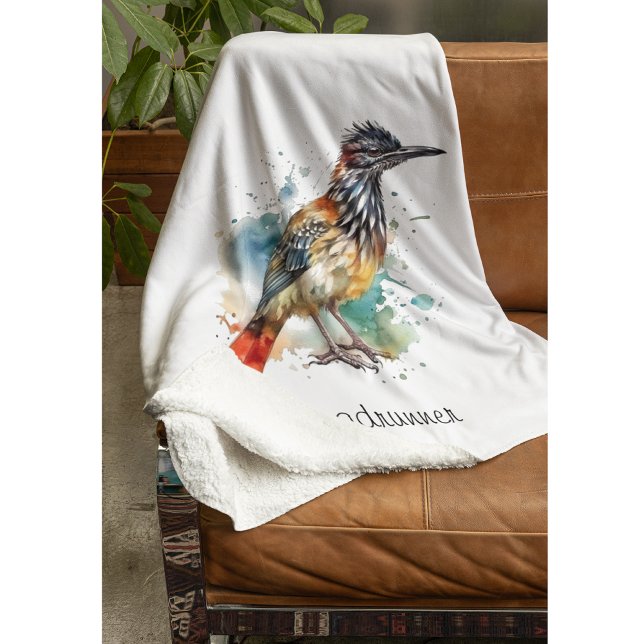 Desert Spirit, Roadrunner i Watercolor, anpassning Fleecefilt (Skapare uppladdad)