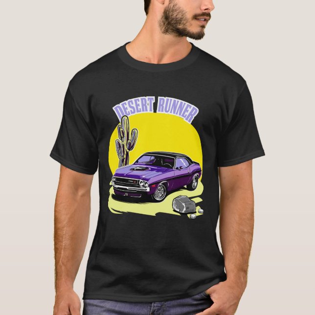 Desert Springer, 1970 Dodge Challenger illustratio T Shirt (Framsida)